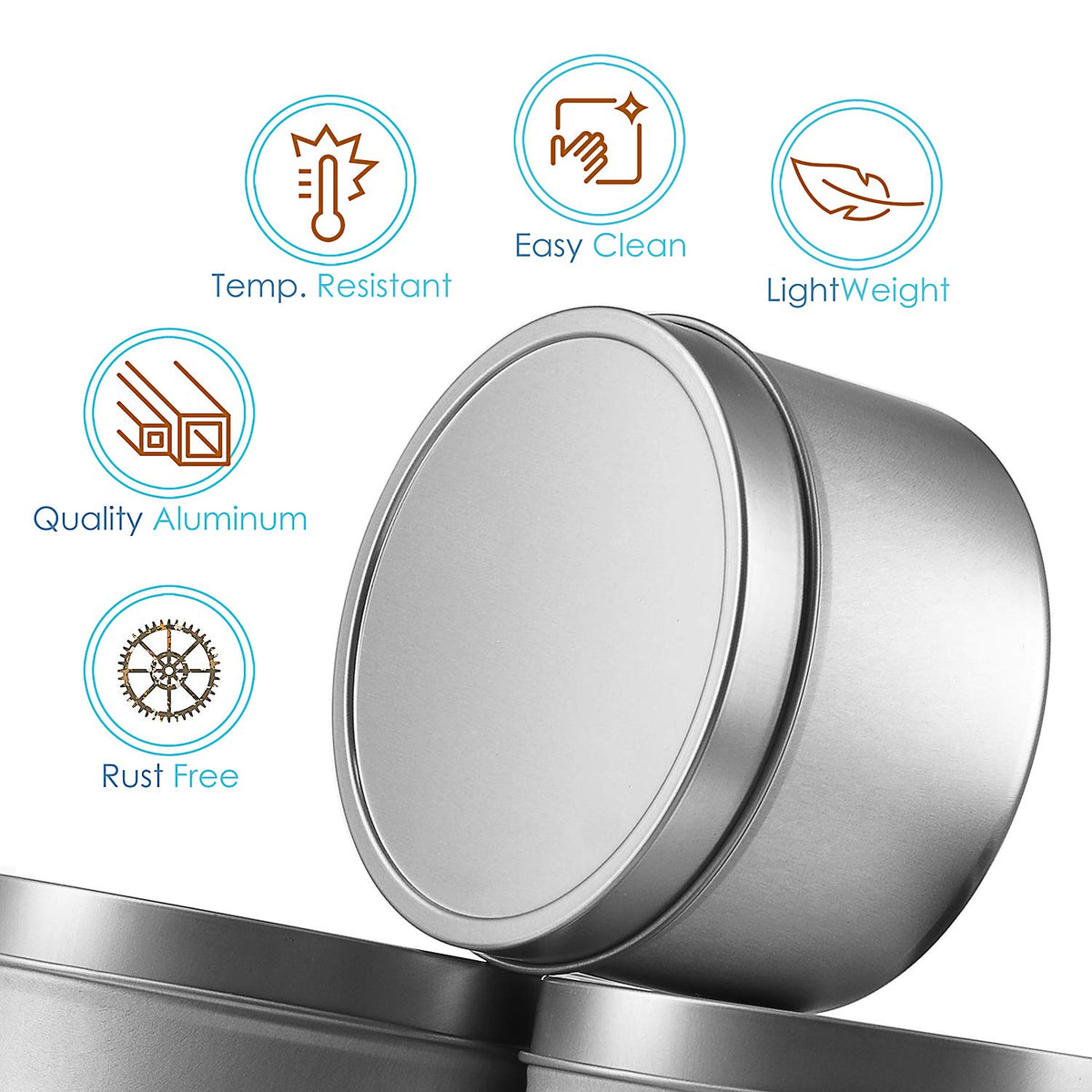 Hearth & Harbor Tin Candle Jars for Making Candles - DIY Candle Containers with Lids - Metal Candle Jars - Bulk Tins Storage for Candle (Stainless Steel, 8)