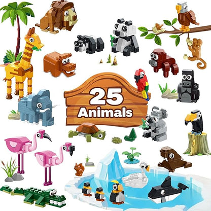 HOGOKIDS 25 Animals Zoo Building Set with Play Mat - 8 Pack Zoo Scene modules Blocks Toy for Easter Valentines Day Party Favors Classroom Prizes Fillers Birthday Gifts for Kids Boys Girls 6+ (1460PCS)