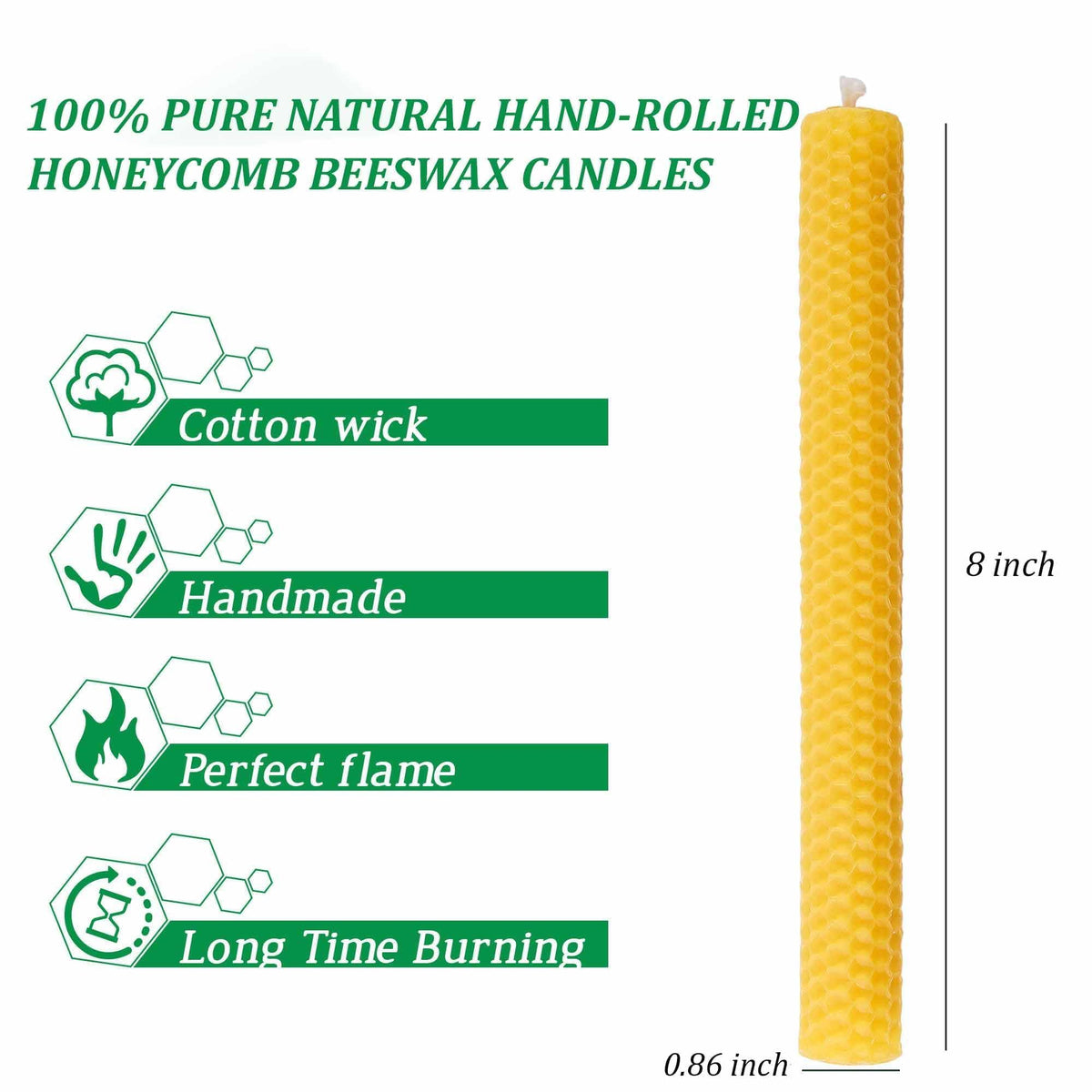 Natural 8 Inch Handmade Honeycomb Candlesticks Bee waxs Taper Candles 6 Pack Hours Burning Time-Bees Wax with Smokeless,Dripless and Unscented for Home Decor Party Dinner