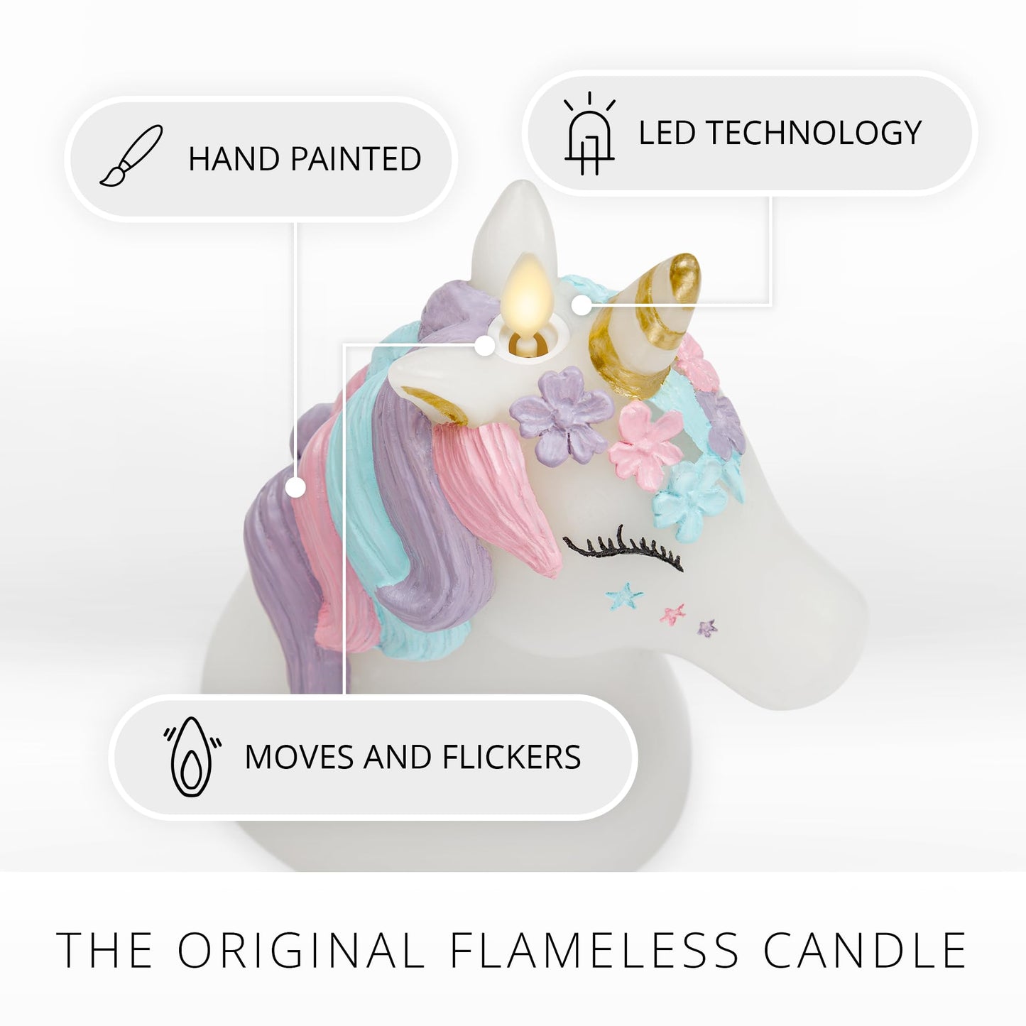 Luminara Flameless Unicorn Figural Color Changing LED Candle, 6.3" x 6.7", Battery Operated w/ 18 Button Remote Control, Real Wax, Unscented Safe