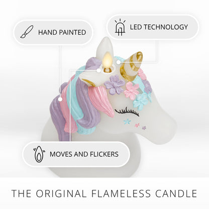 Luminara Flameless Unicorn Figural Color Changing LED Candle, 6.3" x 6.7", Battery Operated w/ 18 Button Remote Control, Real Wax, Unscented Safe