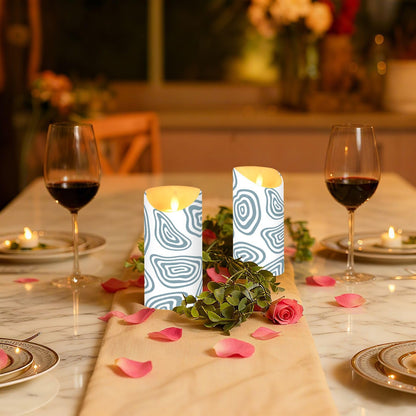 Gravopti Cirle Lines 2 Pack Flameless LED Pillar Candles with Remote & Timer, Battery Operated, Flickering Wax Candle for Wedding, Romantic Home & Party Decor