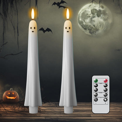 DRomance Flickering Flameless Taper Candles with Remote and Timer, 2 Pack Battery Operated LED Taper Candles 3D Wick Plastic Dripping Effect Dinner Halloween Indoor Decor(Orange, 0.78" D x 9.65" H)