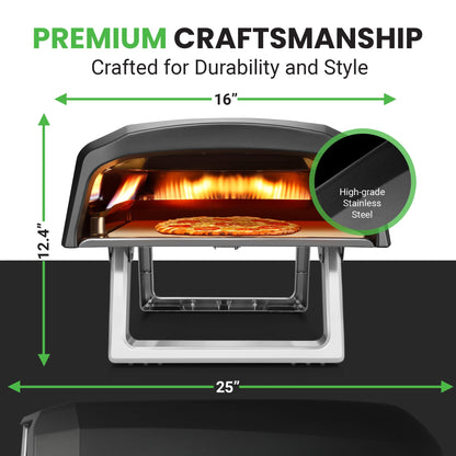 NutriChef Portable Outdoor Gas Pizza Oven - Unique Design, Easy Bake Oven with Pizza Stone, Foldable Feet, One-Touch Gas Ignition, Adjustable Heat Control, Stainless Steel, 932°F Max