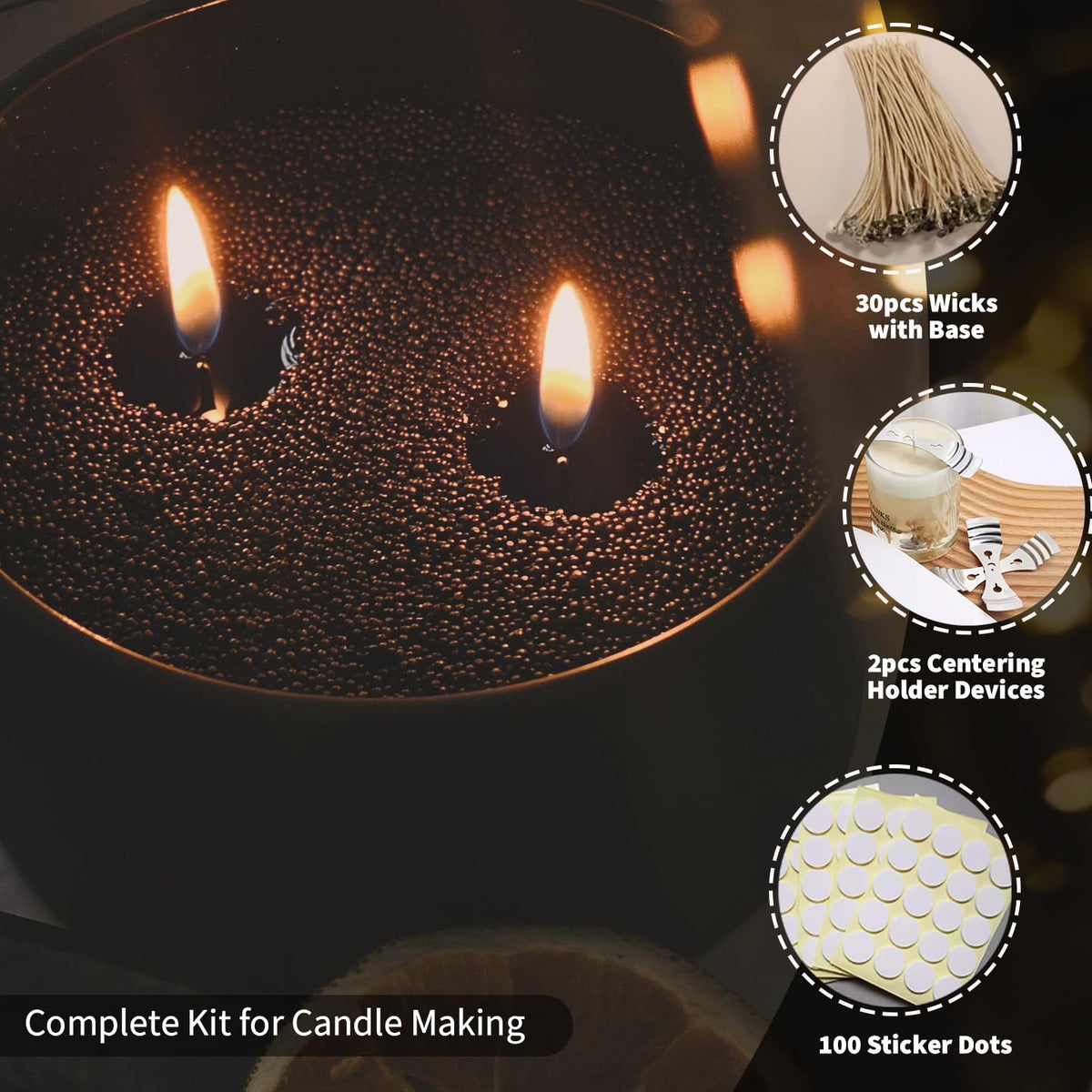 NICEME Black Customized Powder Candle Making Kit, 26Oz Candle Sand with Wicks Pearled Candle Wax for DIY Candles Making Non-Toxic Natural Refillable Sand Beaded Wax for Home Decoration Wedding Party