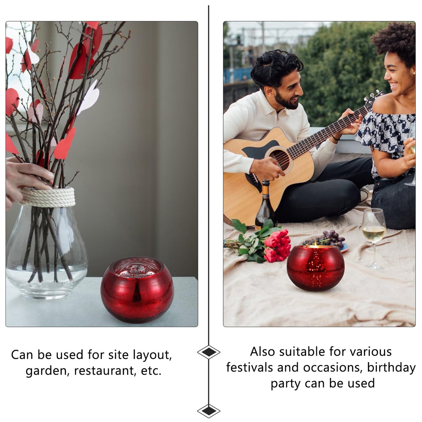 GAROZATION Glass Candle Holder for Valentine's Day Romantic Decor Red Frosted Floral Design Tealight Cup for Weddings Aromatherapy Candles Elegant Party Table Centerpiece