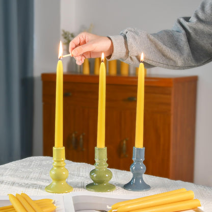 DEYBBY 9 inch Natural Beeswax Taper Candles Set of 12, Smokeless and Dripless Pure Organic Beeswax Candles, Long Lasting Burning for Dinner Room Decor Emergency Housewarming Gift, Nontoxic