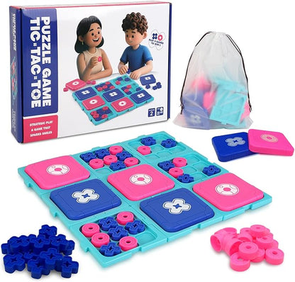 Tic Tac Toe Game Classic XO Strategy Game for 2 Players 9-in-1 Tic Tac Toe Fun Family Board Games Night Portable Set for Tables Cars Playgrounds Outdoors