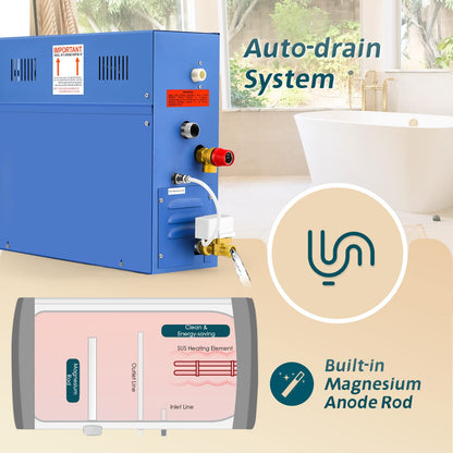 Hapyvergo Steam Shower Generator Kit 6KW for Bath Sauna SPA, Self-draining System, Aromatherapy Steam Head, LED Waterproof Controller 77-131℉ For Home Commercial Use