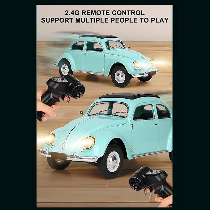 Remote Control Car 1:16 Scale Classic Beetle 1950 Model Toys Car for Teens 2.4GHz 4CH RC Car Rear Wheel Drive with LED Ligjhts and Rechargeable Battery Birthday for Teens Adults