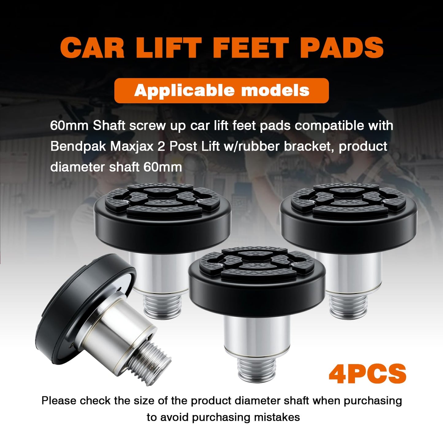 atsuch 60mm 4pcs Shaft Screw Up Car Lift Feet Pads Compatible with Bendpak Maxjax 2 Post Lift w/Rubber Bracket, 4-9 cm Heightened Car Lifts Bridge Jack Car Heightening Feet Tray (60mm 4pcs)