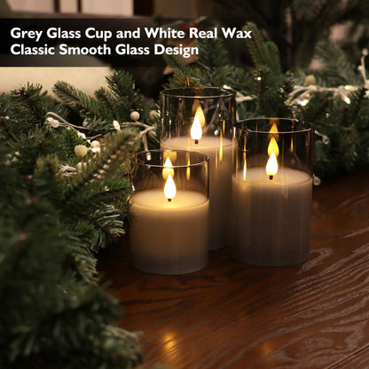 Rhytsing Gray Glass Battery Operated LED Candles with Remote, Flameless Candle Gift Set, Warm White Light - Include 6 Batteries