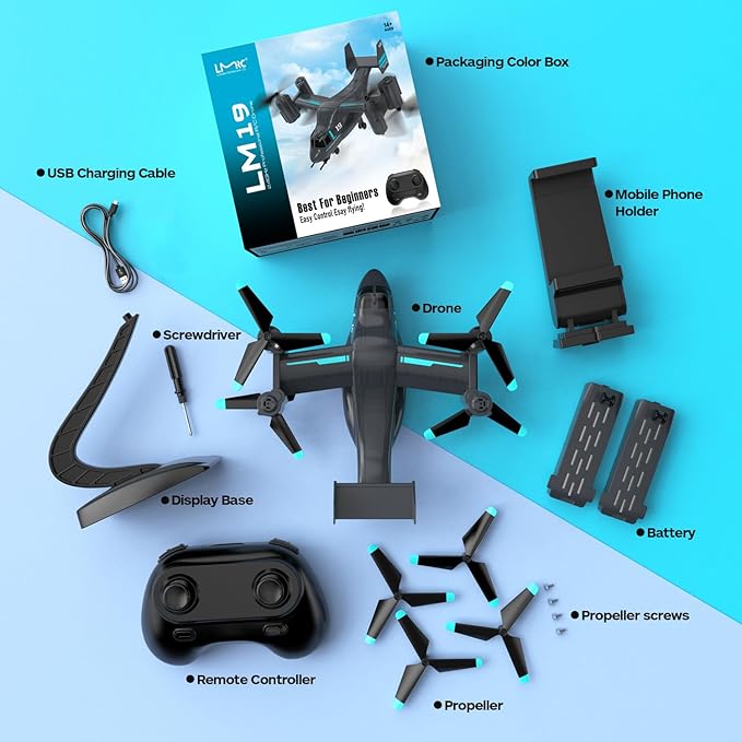 LM19-A Drone with HD Camera for Beginners WiFi Live Video Remote Control Airplane Easy &amp Ready to Fly RC Plane RC Quadcopter Gift Toy for Boys Girls age 14&amp Adults 2 Batteries (LM19-A RC