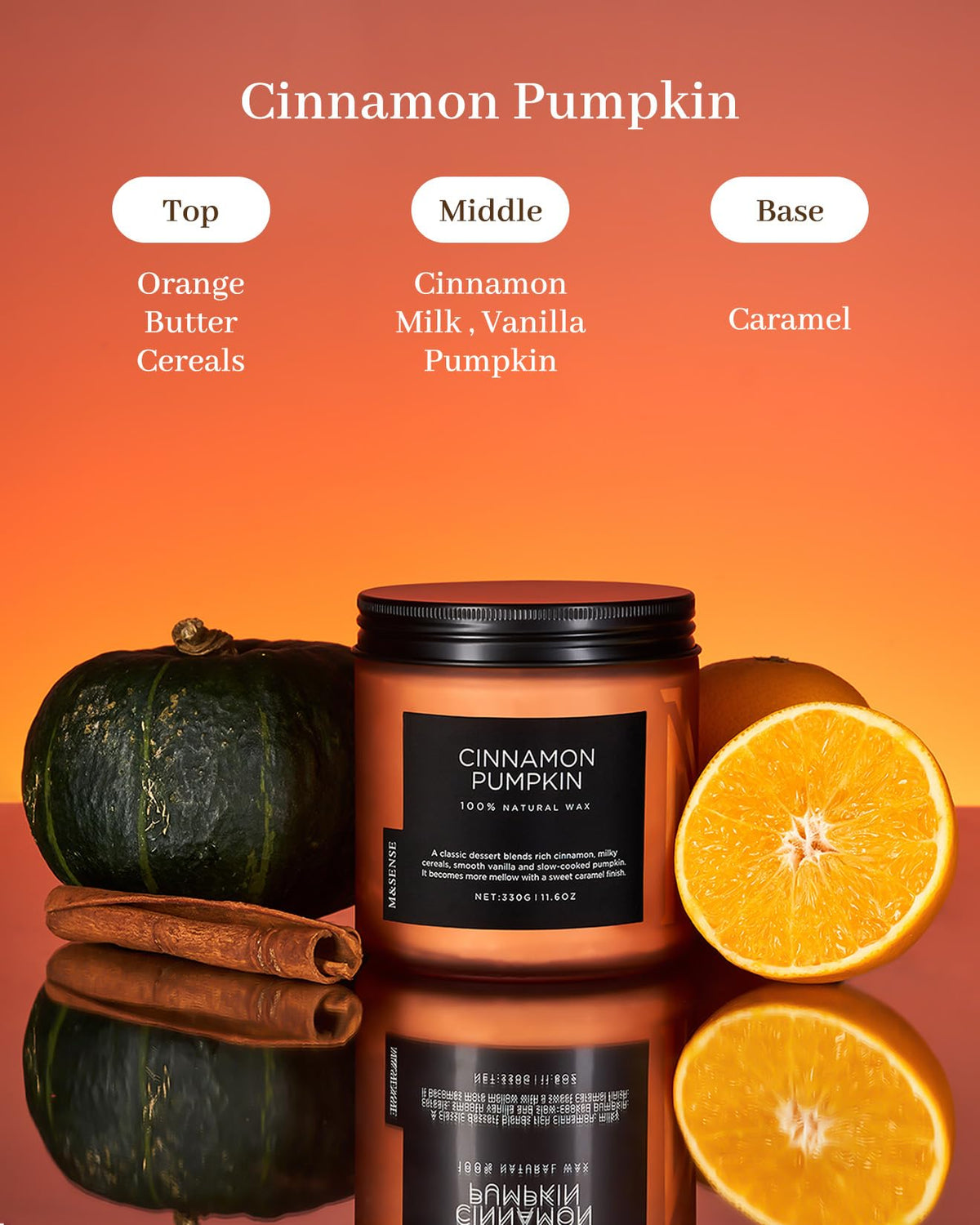 M&SENSE Ceylon Cinnamon Pumpkin Scented Candles for Home, 70 Hours Long Lasting Slow Burning 11.6oz Soy Natural Candle for Easter Holiday Birthday Gifts