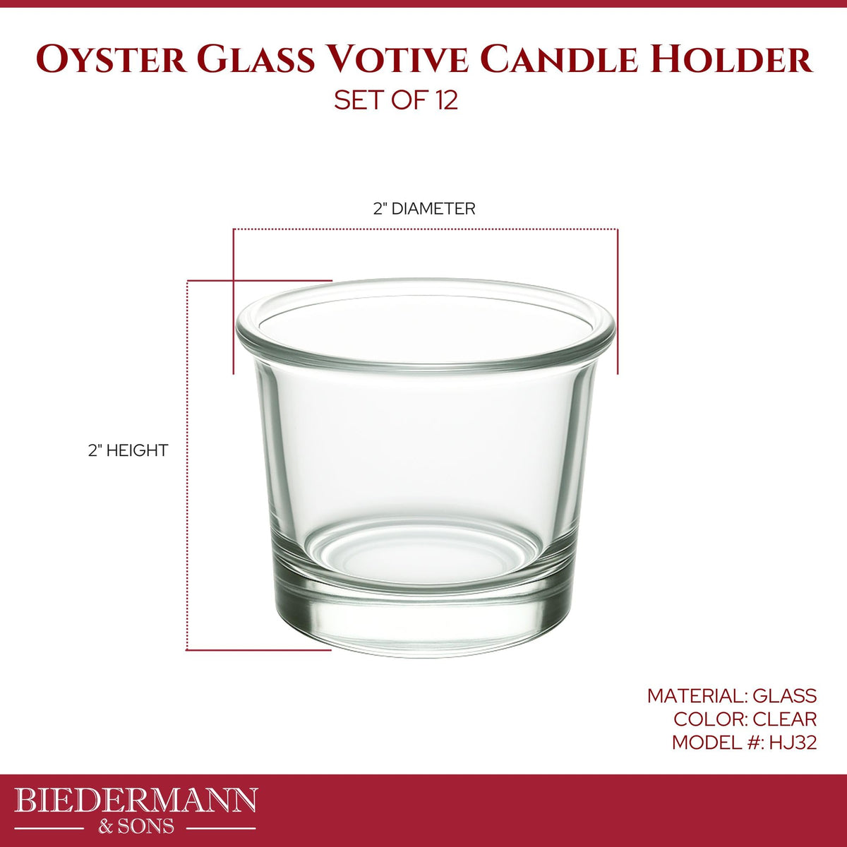 Biedermann & Sons Oyster Glass Tealight and Votive Candle Holders, Clear, 2 x 2 Inch - Set of 12