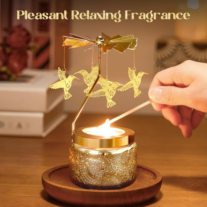 Hummingbird Rotating Scented Candle, Elegant Glass Jar Perfect for Romantic Dinners, Cozy Living Rooms or Relaxing Baths, Thoughtful Gift for Wife, Girlfriend or Friends with Rose Scent