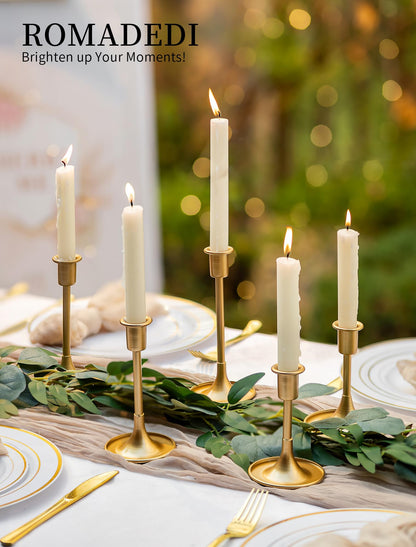 Romadedi Gold Candlestick Candle Holders - Set of 3 Taper Holders Candle Stick for Wedding Table Centerpiece Festive Christmas Mantel Decoration Home Decor