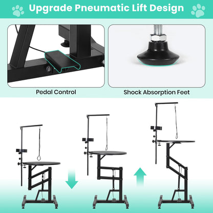Garvee 24'' Hydraulic Lift Dog Grooming Table, Adjustable Cat Drying Rotating Desktop - Foldable, Adjustable Arm, Portable, Non-Slip Grooming Table for Large Small Dogs at Home, Capacity 250LBS