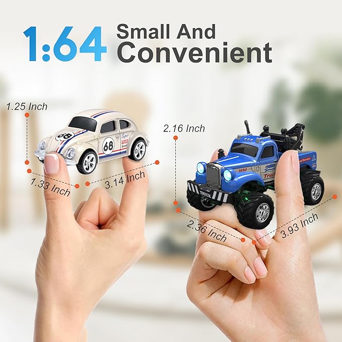 MOONTOY 1:64 Scale Mini Alloy Truck RC Car with LED Lights 2.4Ghz Remote and App Control Toy Car 3-Speed Adjustment Pocket Toy Car for Kids 4-8 Years and Adults (Yellow)