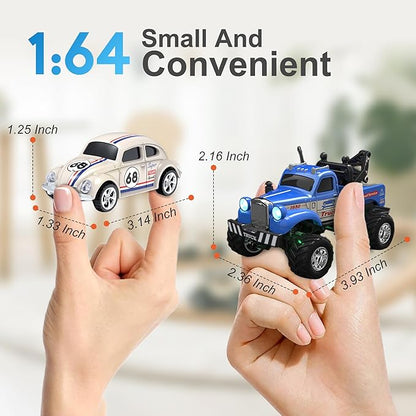 MOONTOY 1:64 Scale Mini Alloy Truck RC Car with LED Lights 2.4Ghz Remote and App Control Toy Car 3-Speed Adjustment Pocket Toy Car for Kids 4-8 Years and Adults (Pink)