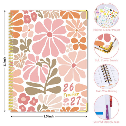 Teacher Planner 2026-2027 Academic Year, Jul.2026 - Jun.2027, 8.5" x 11" Lesson Planner Book for Teachers, Teacher Planners with Colorful Monthly Tabs for Homeschool & Classroom Organization - Pink