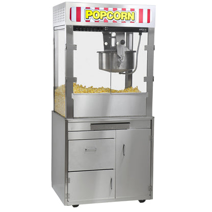 Apex 32 oz Large Commercial Popcorn Machine with Stand, 660 oz/hr Capacity, LED Sign, Heated Base