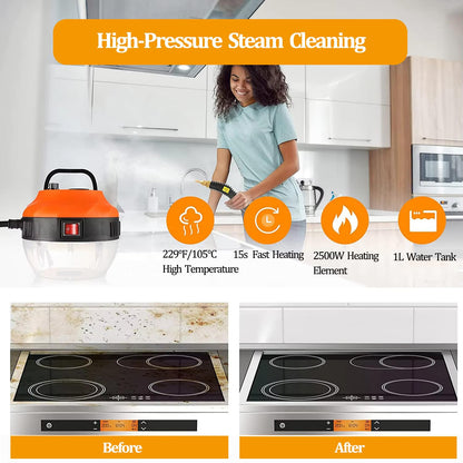 QUICTIGRY Steam Cleaner, 2500W Handheld Steam Cleaner for Home Cleaning, 15s Fast Heating, Portable Steamer for Car Detailing, Upholstery, Kitchen, Bathroom, Handheld Steamer for Cleaning House