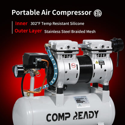 2 Gallon Portable Air Compressor 0.75HP 1.7 CFM@90PSI 60dB Ultra Quiet Oil Free Air Compressor Ideal for Tire Inflation Pneumatic Tool Spray Painting