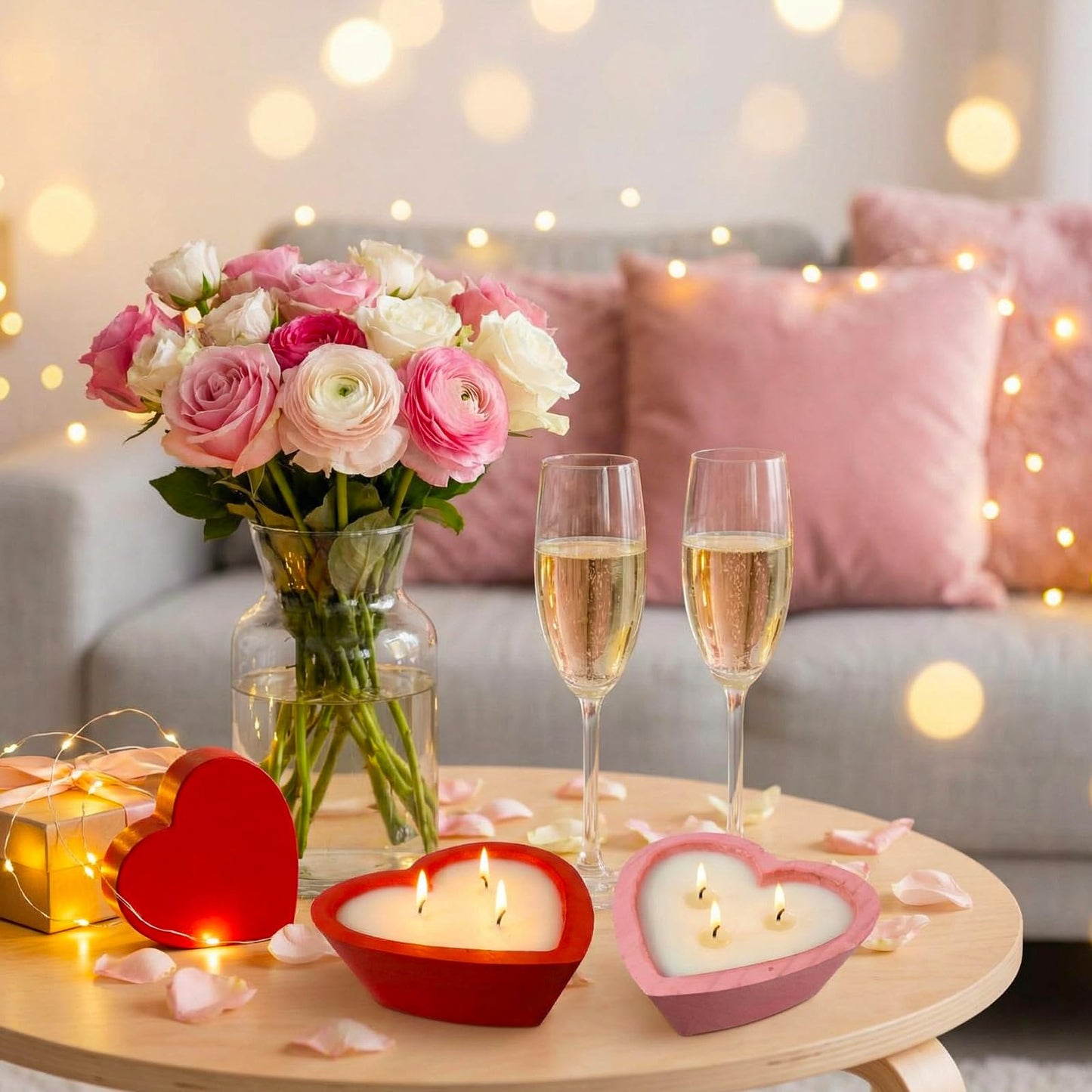 Lounsweer 2 Pcs Valentine's Day Wooden Candle Bowl Heart Dough Bowl 6 Inch 3 Wick Soy Blend Wax Candle 5 oz Decorative Dough Bowls Candles for Valentine Table Centerpiece Birthday Gift