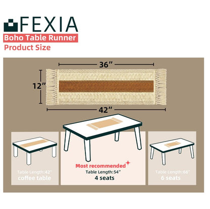 FEXIA Boho Table Runner 36 Inches Long Thanksgiving Decor Macrame Table Runner Farmhouse Stylewith Tassels for Party Bohemian Rustic Wedding Bridal Shower Dining Decor Middle Brown (12x36 Inches)
