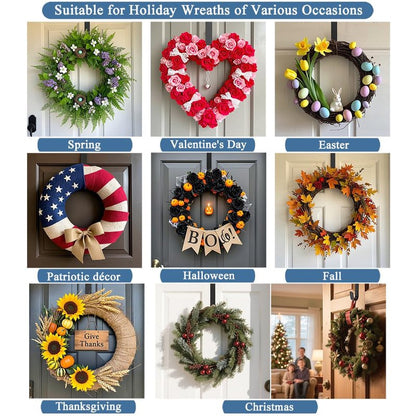 Sattiyrch 15" Wreath Hanger for Front Door,Sturdy Steel Wreath Door Hanger,Over The Door Hanger Hook (White,2)