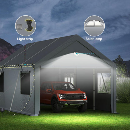 12x20FT Heavy Duty Carport Canopy,Extra Large Portable Car Tent Garage with Roll-up Windows and All-Season Tarp Cover,Removable Roof&Side Wall for Car,SUV,Boats