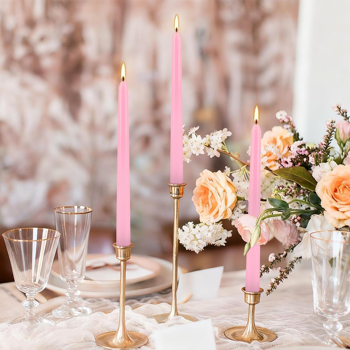 50-Pack Pink 10-Inch Taper Candles: Unscented Dripless Candlesticks with 8-Hour Burn Time - Elegant Dinner Candles for Valentine's Day, Romantic Dinners, Wedding Centerpieces, & Special Event Decor