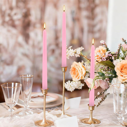50-Pack Pink 10-Inch Taper Candles: Unscented Dripless Candlesticks with 8-Hour Burn Time - Elegant Dinner Candles for Valentine's Day, Romantic Dinners, Wedding Centerpieces, & Special Event Decor