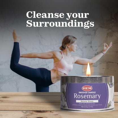 HEM Rosemerry Scented Smudge Candles – 3.2 Oz Natural Soy Candles with Crystals Inside – Long-Lasting 20-Hour Clean Burn – Perfect for Home Cleansing & Relaxation
