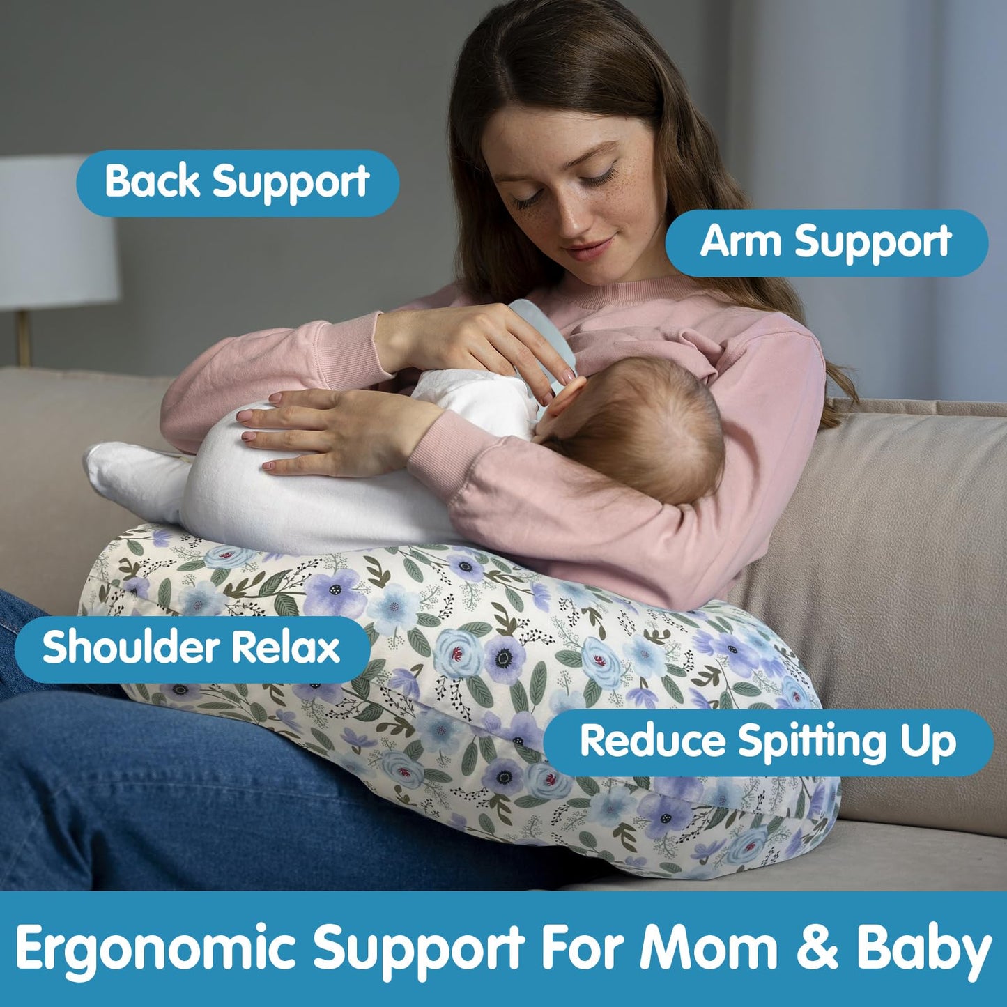 x-vesolje Nursing Pillow, Breastfeeding Pillows with Standard Size Removable Cover, Breast Feeding Pillow with Breathable Filling, Ergonomic Nursing Essentials for Bottle and Breastfeeding- Leaves…
