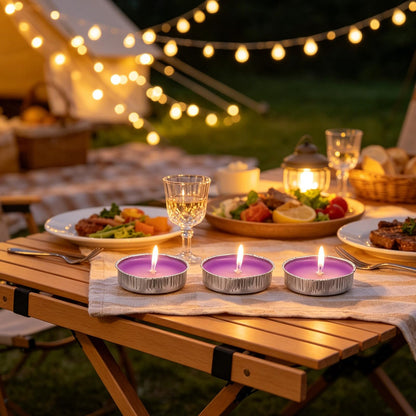 ibasenice 50Pcs Unscented Tea Candles: Unscented Long Burning Tealight Candles Clean Smokeless - 1.4x1.4x0.4 Scentless Tealights for Romantic Candlelight Dinner Party, Purple