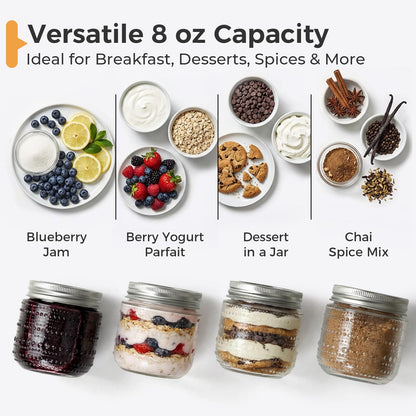 NETANY 16 Pack Small Glass Jars with Lids 8 oz Vintage Embossed Half Pint Mason Jars, Regular Mouth Canning Jars with Metal Lids for Pickling, Jam, Honey, Spice, Yogurt, Candle Making and DIY Crafts