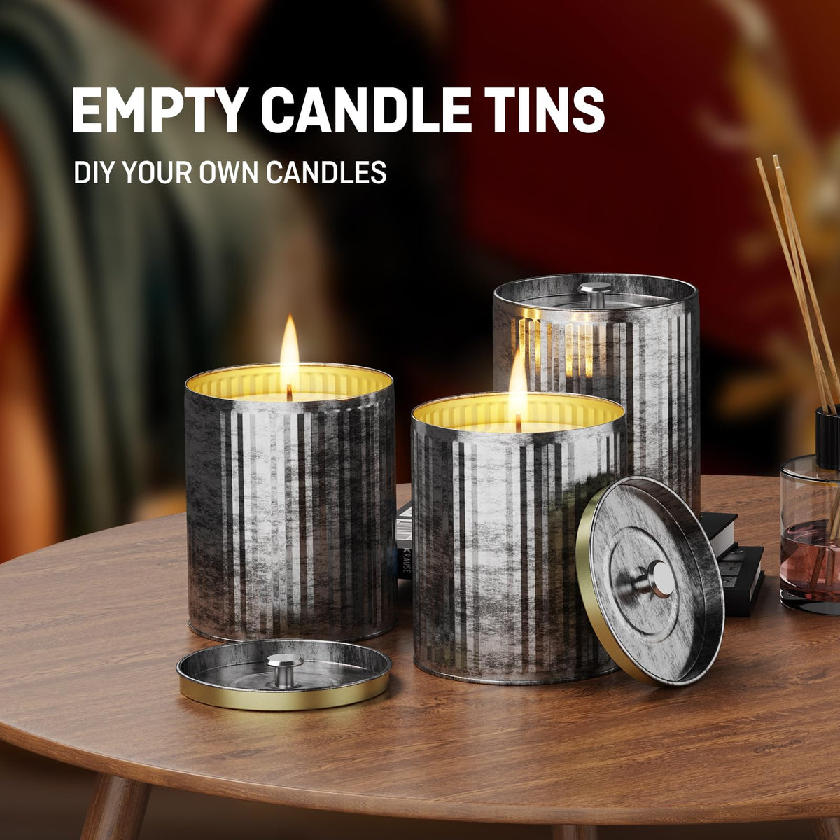 6 Pack (10oz Capacity Of Each) DIY Simple Empty Candle Tin Jar Making Kit | Village Style Durable And Drop Resistant | Family Handmade Candle Tins Can With Lids Gift For Family Parent Child Handicraft