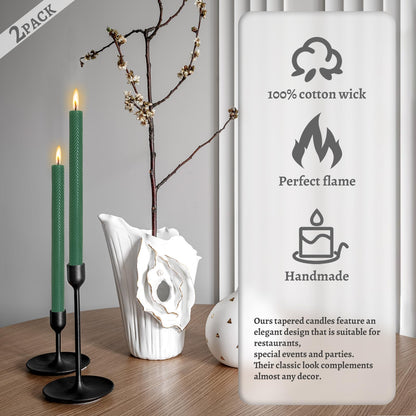 Unscented Long Spiral Taper Candle Handmade Dripless Dark Green 10 Inch Smokeless Tall Twisted Candlesticks Elegant Wave Design for Home Wedding Festive Décor