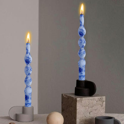 Flowers Printed Spiral Candles Unscented Blue Twisted Candlestick Smokeless Set of 2 Long Taper Candle 10 inch Twisted Candle Sticks Tapered Candles for Home Wedding Dinner Holiday Party
