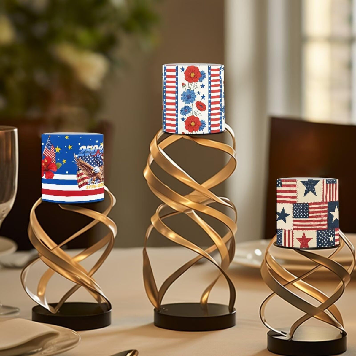 NETILGEN Flameless Flickering Candles with Timer Remote 4 Packs Novelty American Flag LED Battery Operated Pillar Candles for July 4th Independence Day Decor