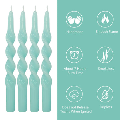 10 Inch Spiral Candles Set of 4, Mint Green Taper Candles, Handmade Twisted Candles, Unscented Candle Sticks for Summer Wedding Dinner Decor