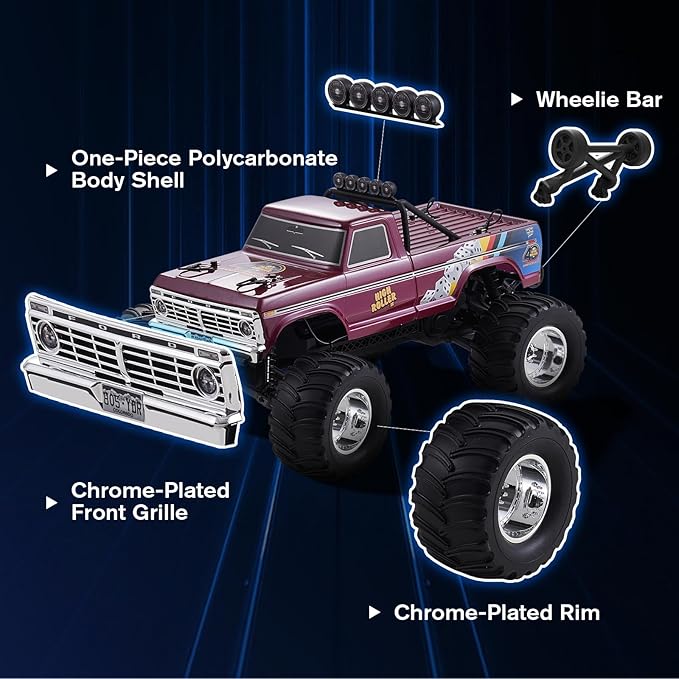 FMS 1/10 RC Truck Ford F-1002WD Monster Truck with Licensed Body 550 Brushed Motor Oil Shocks Independent Suspension – All-Terrain RC Crawler High Speed Off-Road RC Car for Gift（Red High Roller）
