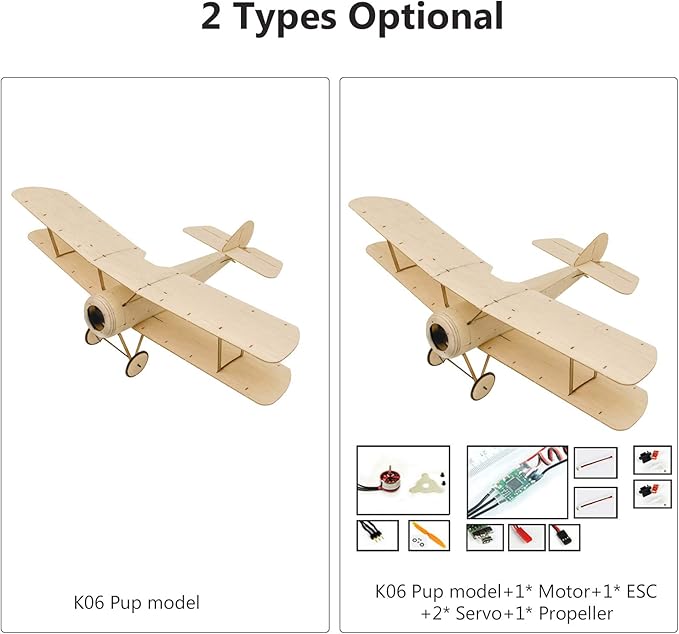 HUIOP RC Fixed-Wing DWH K06 Sopwith Pup RC Airplane Balsa Wood Aircraft 378mm pan Outdoor Flight for DIY Assembly Model KIT Version