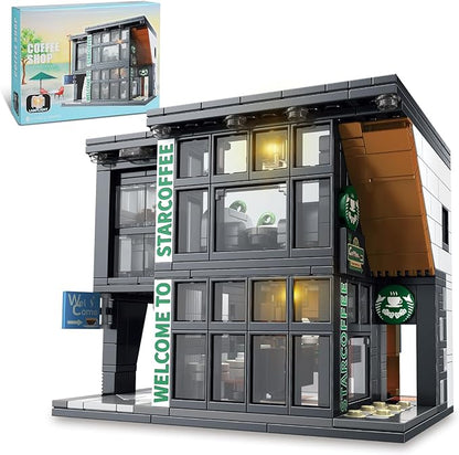 City Coffee House Architecture Building Blocks Set for Adults Street View Modern Cafe Shop Building Construction Toy with Light Christmas Birthday Gift for Kids Boys Girls 6-12 (581 PCS)