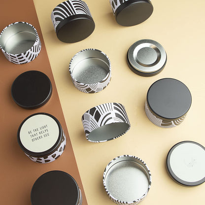 Hearth & Harbor Tin Candle Jars for Making Candles - DIY Candle Containers with Lids - Metal Candle Jars - Bulk Tins Storage for Candle - (24 Pieces) - (8 Ounces) - Black and White Abstract