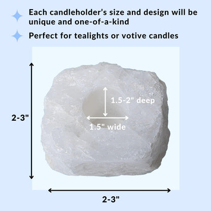 Nature’s Decorations Crystal Quartz Votive Tealight Holder - White Candle Holder for Side Tables, Countertops, Living Room, & Gifting - Rectangle Crystal Quartz Candleholder (3” x 3” x 1.5”)