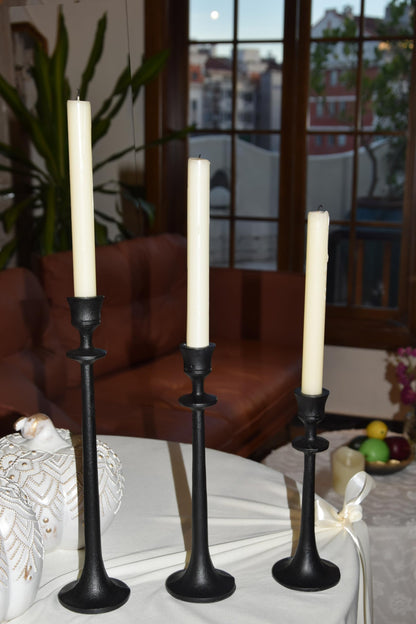 Iron Taper Candle Holder - Set of 3 Decorative Candle Stand - Candlestick Holder for Wedding, Dinning, Party - Black