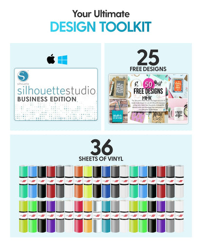 Silhouette America Cameo 5 Alpha (α) Smart Cutting Machine, Bianco Carrara (Deluxe Bundle) - Includes Studio Software, 36 Vinyl Rolls, PixScan Mat, Tool Kit & 25 Free Designs for DIY
